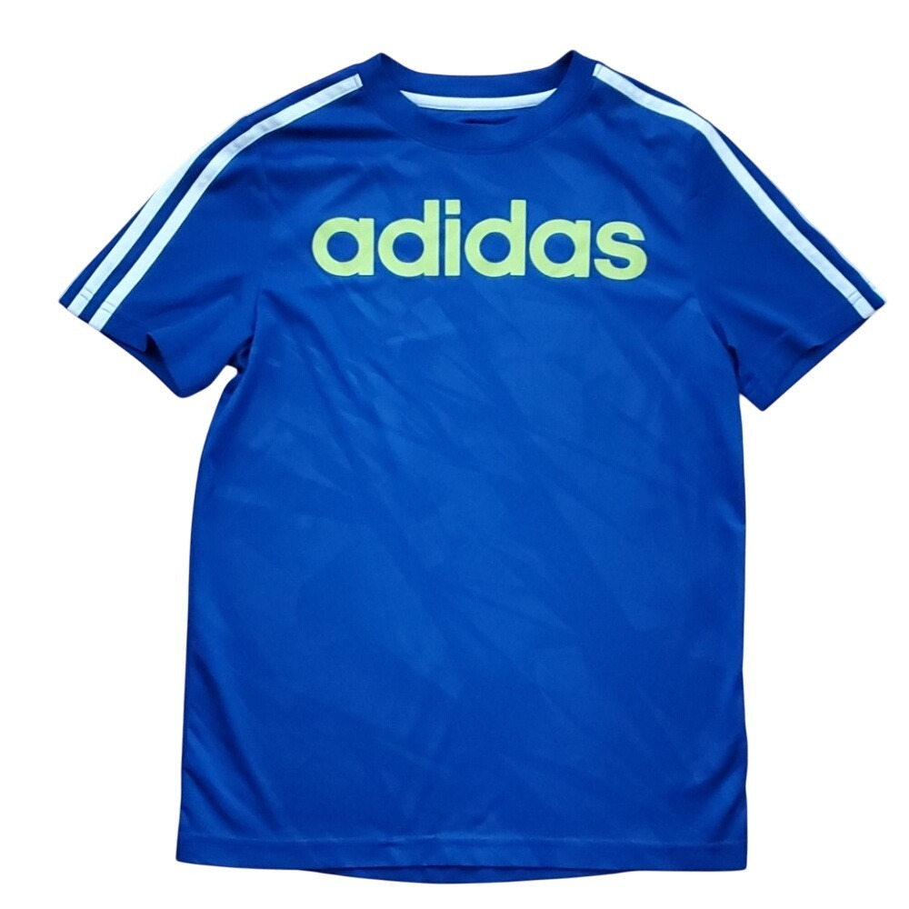 Adidas Boys‎ Blue Logo Short Sleeve Wicking Athletic Shirt Boys 10-12